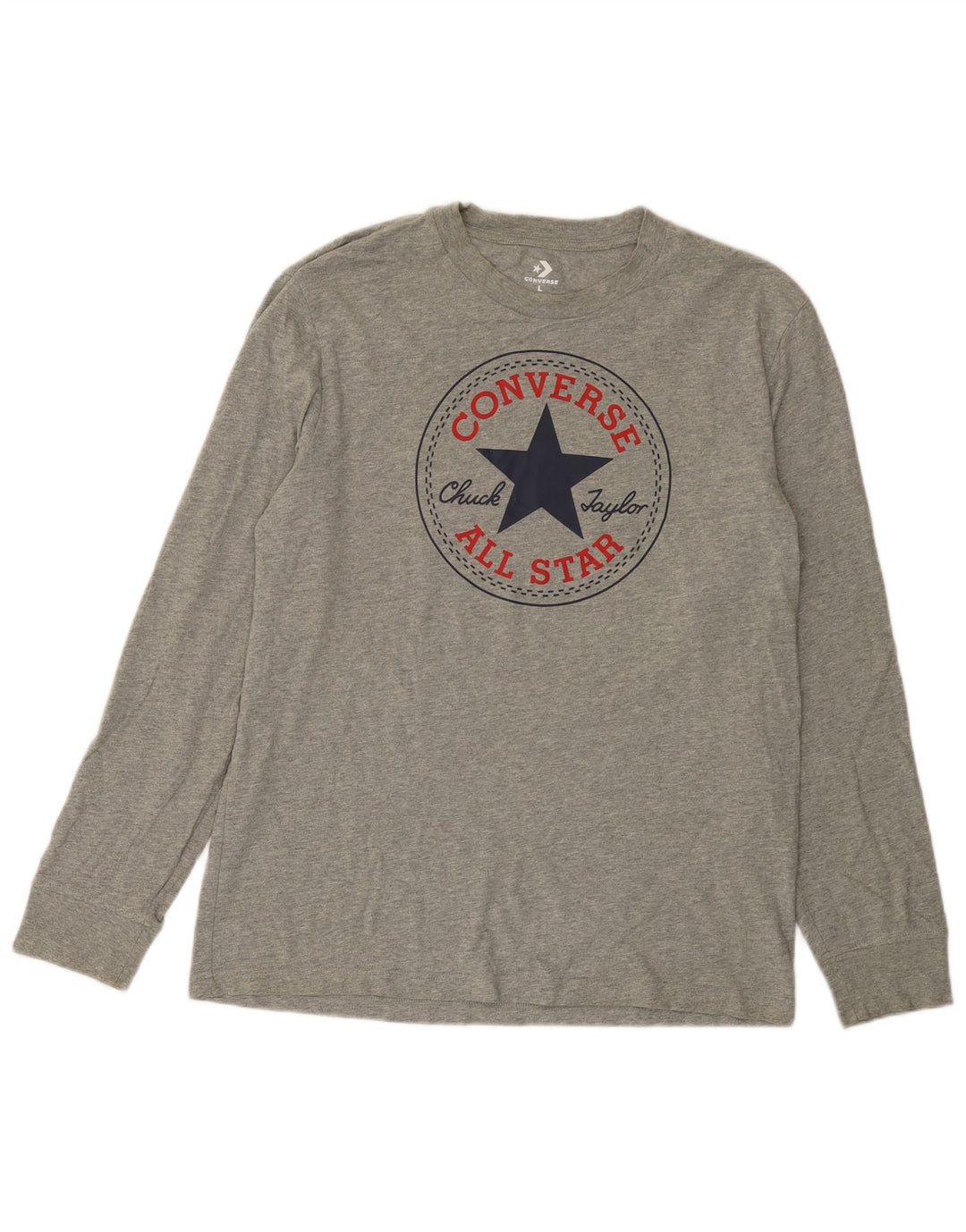 CONVERSE Top grafico da uomo Chuck Taylor a maniche lunghe in cotone grigio grande