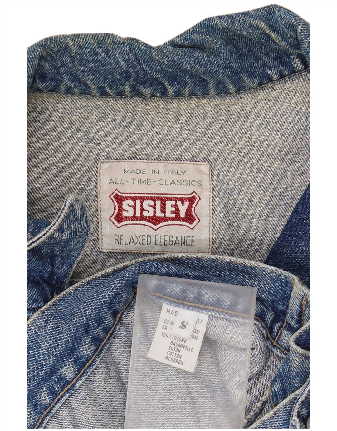 Giacca di jeans oversize corta da donna SISLEY UK 10 piccola in cotone blu
