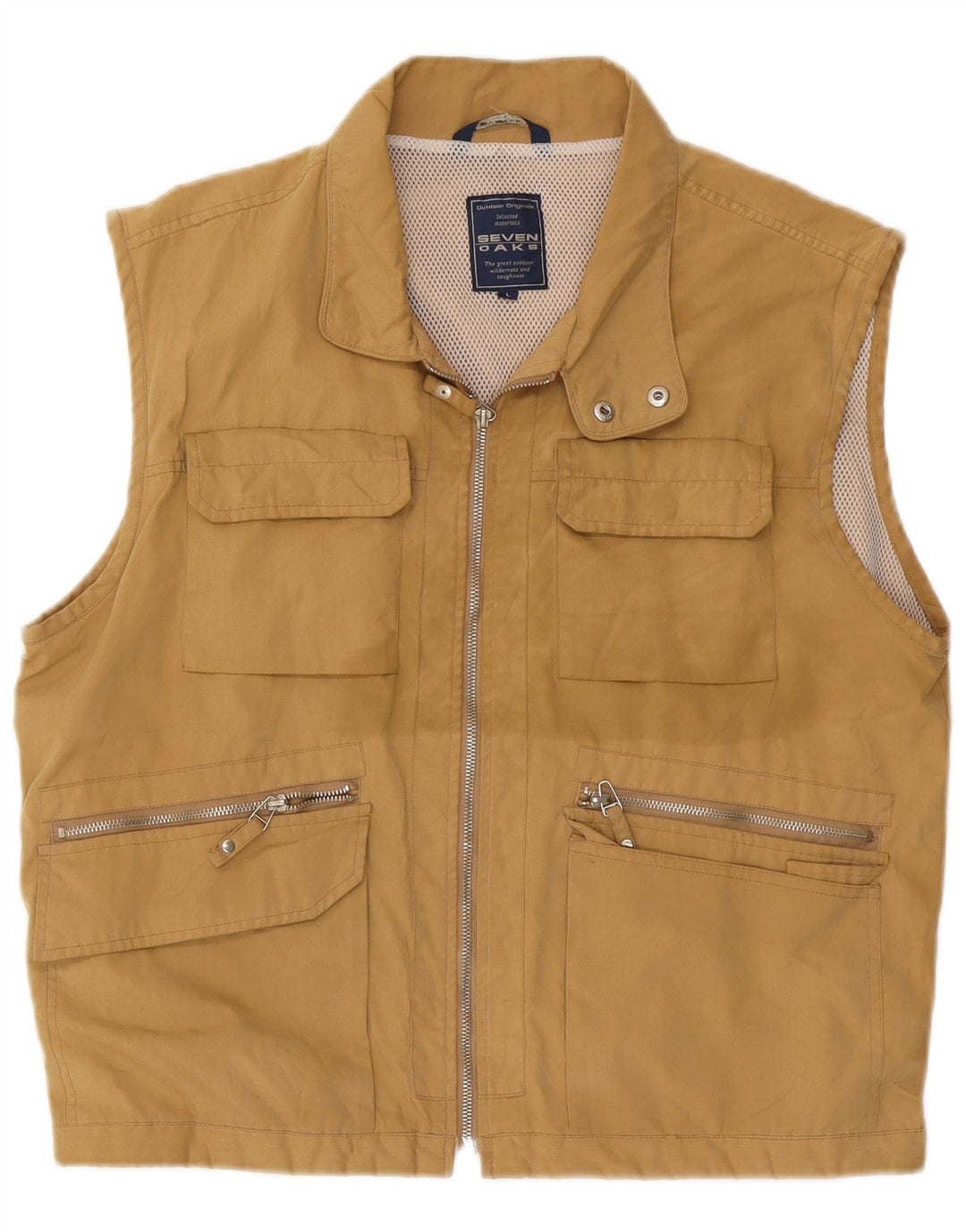 SEVEN 7 Gilet da uomo pratico UK 40 grande cotone beige