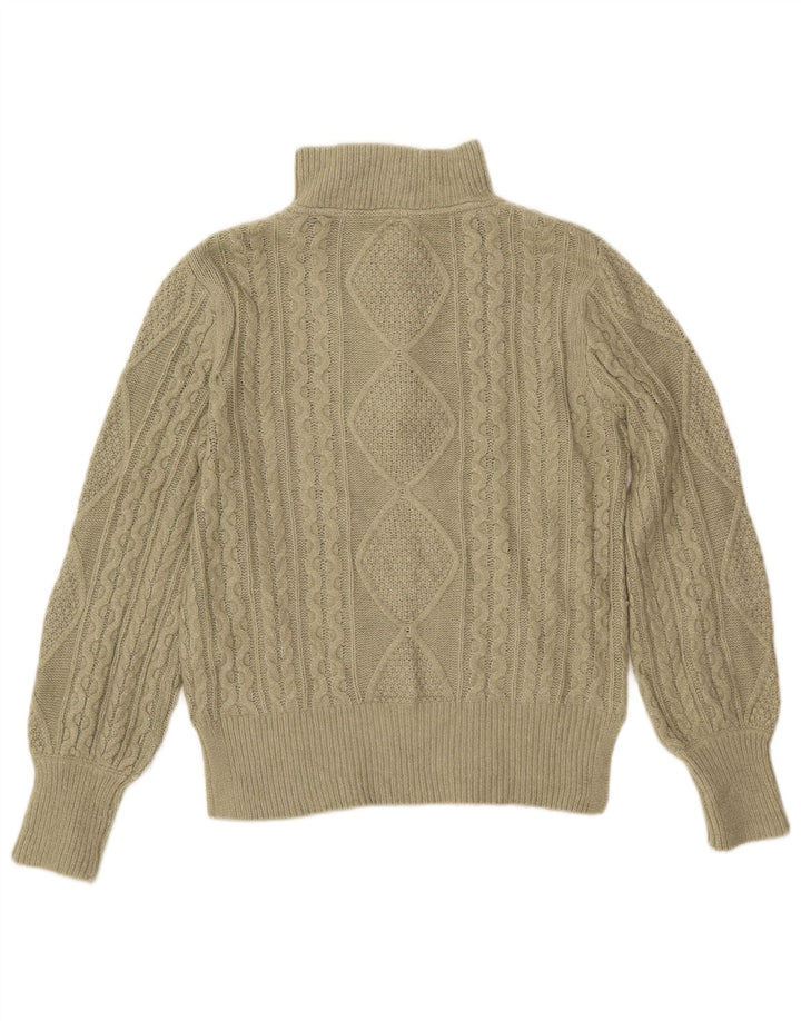 FAT FACE Maglione da donna con collo con zip UK 8 Piccolo kaki a rombi/diamante