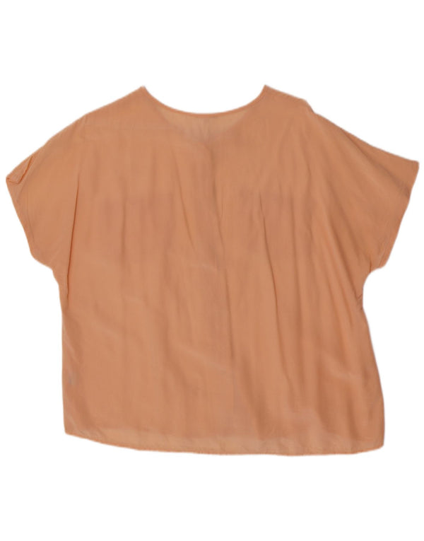 Camicetta camicia a maniche corte da donna vintage UK 18 XL seta rosa