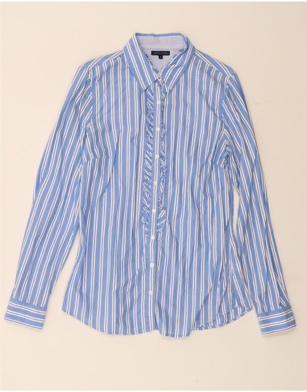 TOMMY HILFIGER Camicia da donna con volant sul davanti US 10 Cotone a righe grandi blu