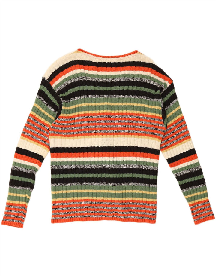 Maglione cardigan da donna vintage UK 16 grande lana a righe multicolori