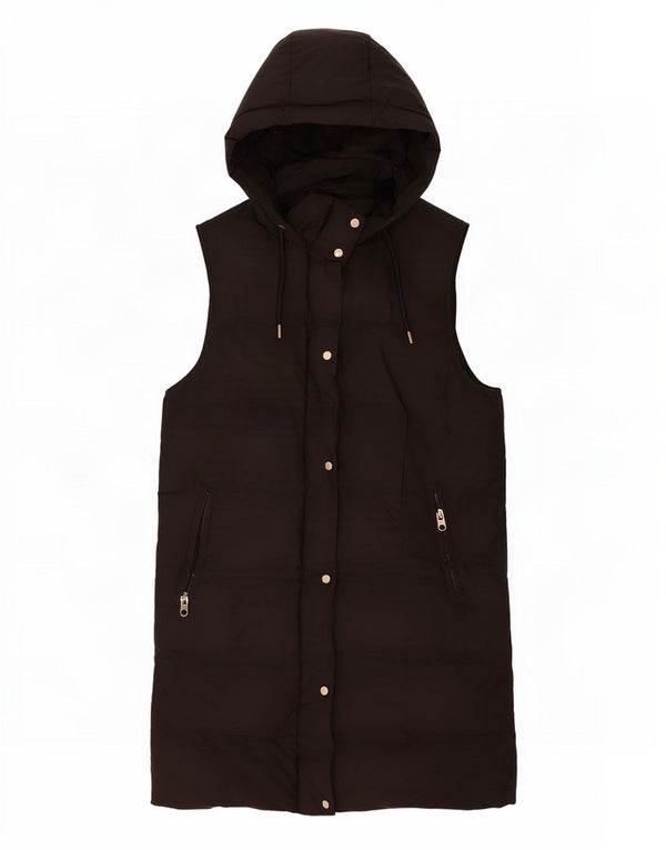 Gilet imbottito con cappuccio lungo da donna Zara UK 14 medio poliestere nero
