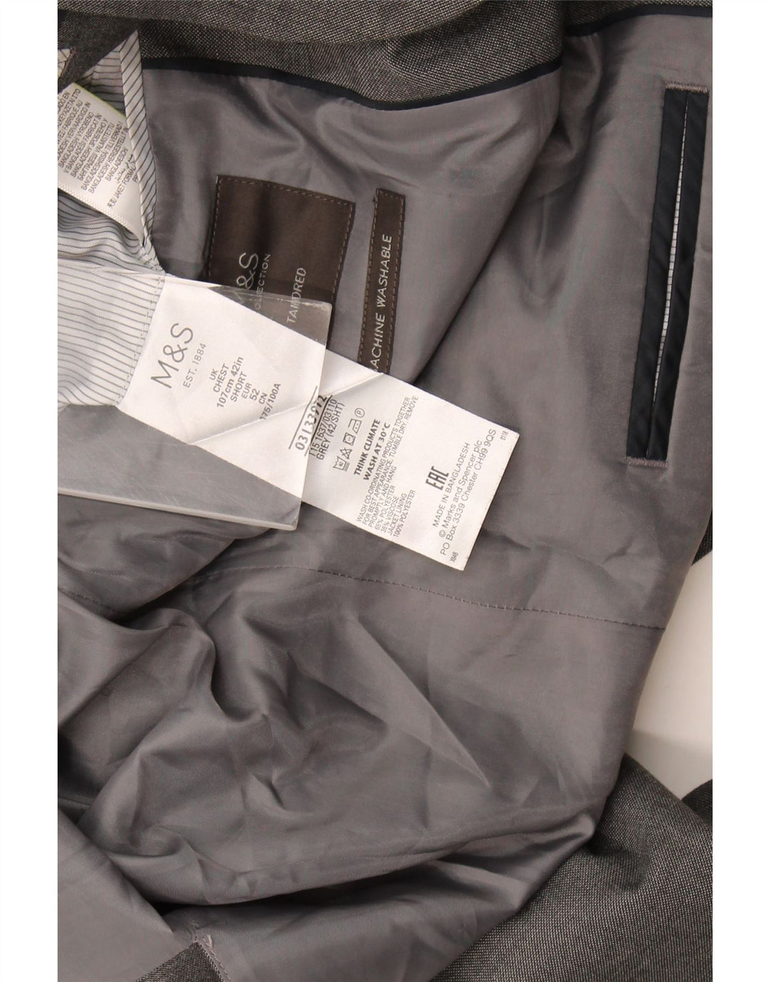 Giacca blazer a 2 bottoni Marks & Spencer da uomo UK 42 grande poliestere grigio