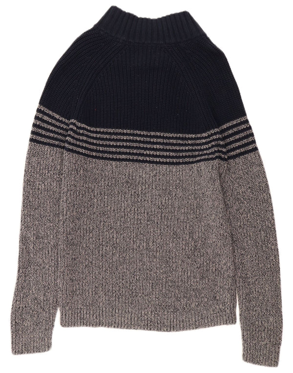 WHITE STUFF Maglione da donna con collo a bottoni UK 16 Large Grey Colourblock