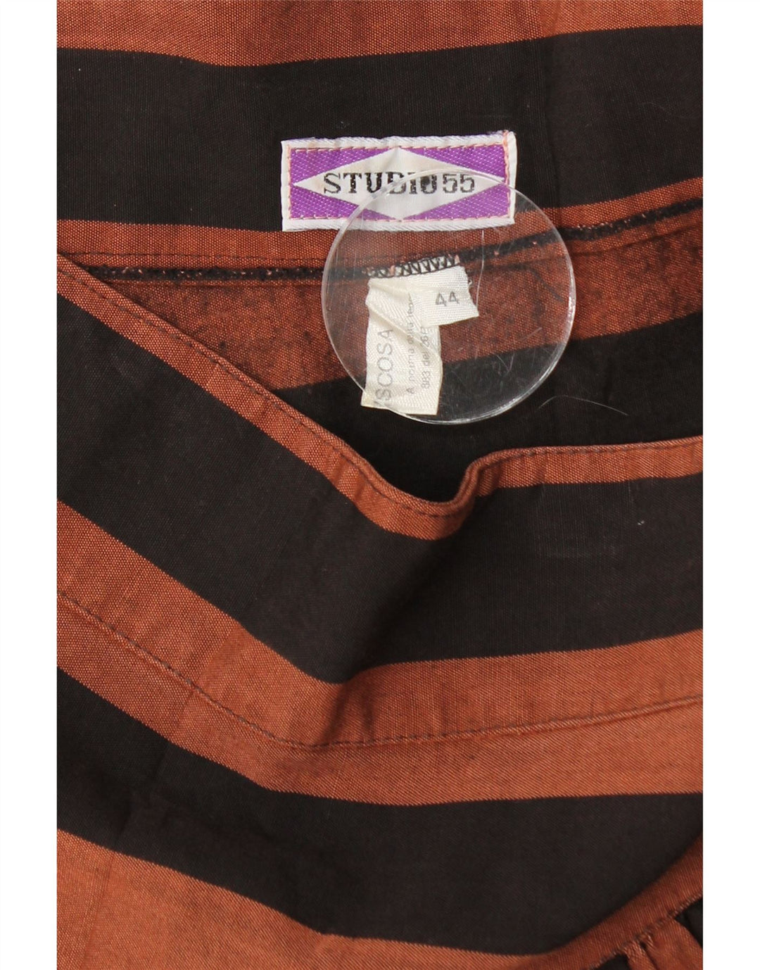 Minigonna a pieghe da donna VINTAGE IT 44 media W28 viscosa rigata marrone