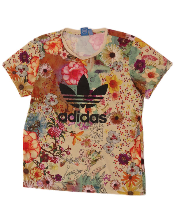 T-shirt grafica da donna Adidas Top UK 12 Poliestere floreale beige medio