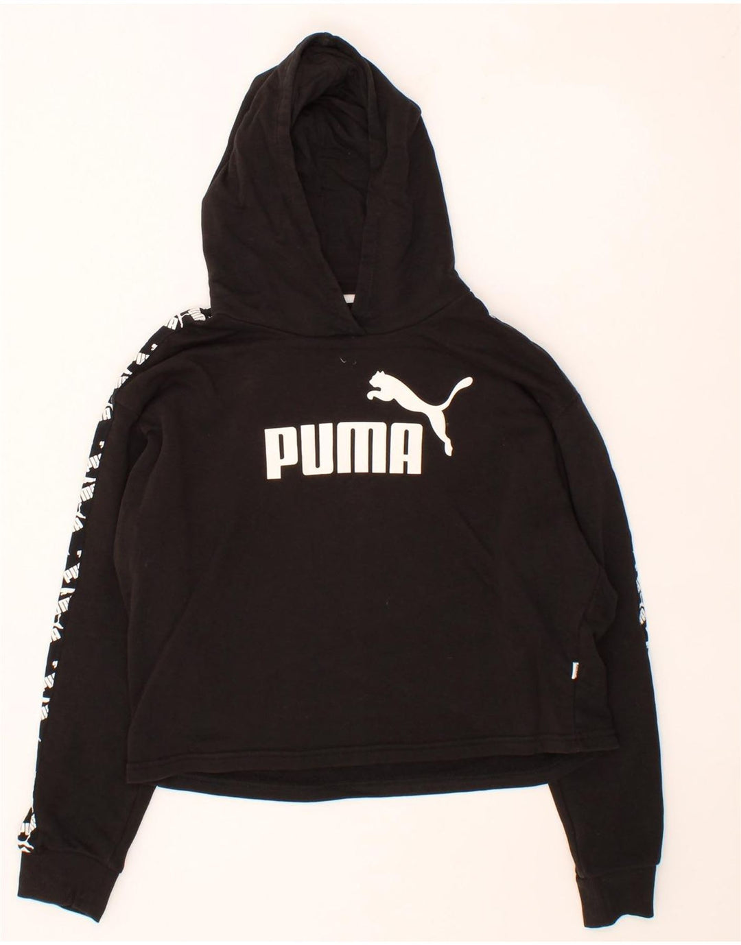 PUMA Womens Oversized Graphic Hoodie Jumper UK 14 Medium Black Cotton Vintage Puma and Second-Hand Puma from Messina Hembry 