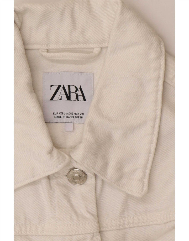 Giacca di jeans oversize corta da donna Zara UK 6 XS cotone bianco