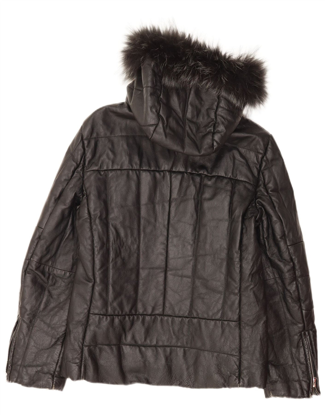 Giacca in pelle con cappuccio da donna vintage IT 48 XL in pelle nera