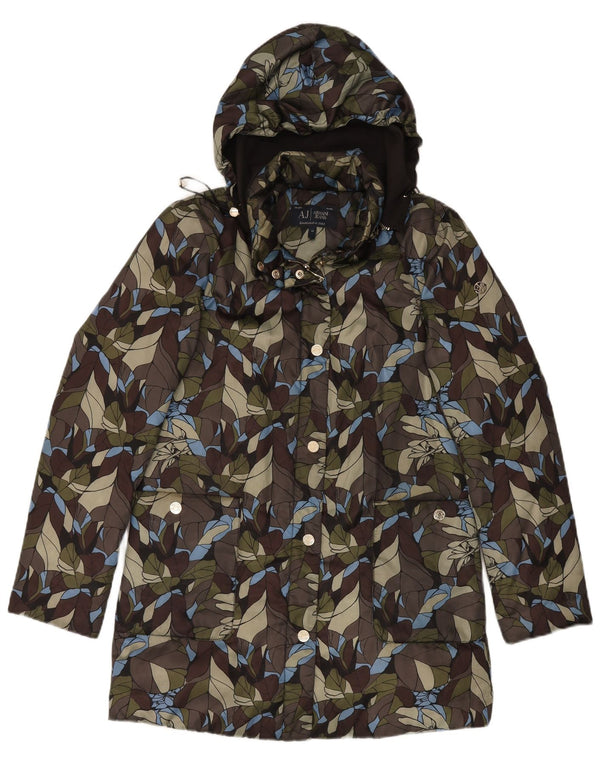 Cappotto imbottito con cappuccio da donna Armani Jeans EU 42 grande poliestere floreale verde