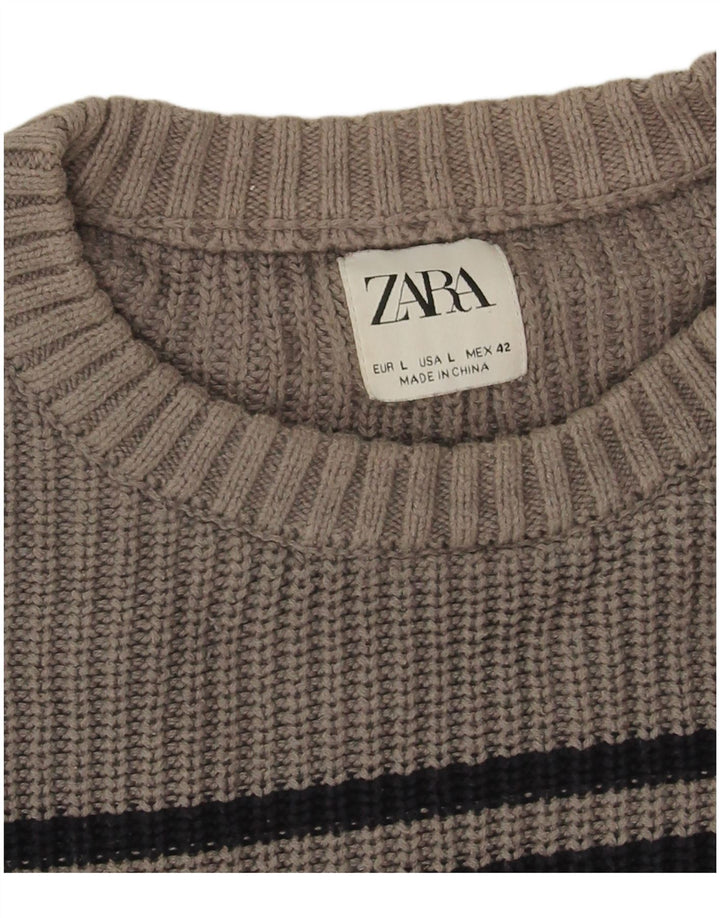 Maglione girocollo da uomo Zara a righe grandi grigie