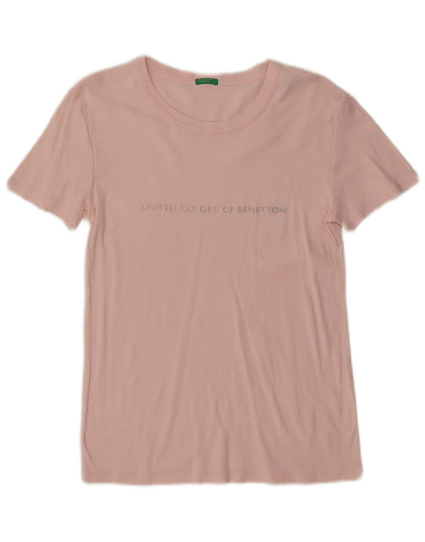 T-shirt grafica da donna Benetton Top UK 14 grande cotone rosa