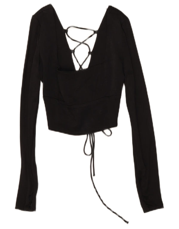 Camicetta corta a maniche lunghe da donna Zara UK 6 XS viscosa nera