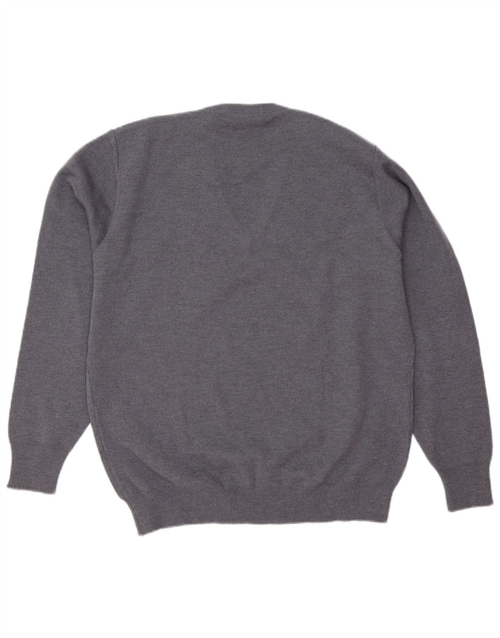 Maglione vintage da uomo con scollo a V, lana a rombi/diamante grigio medio