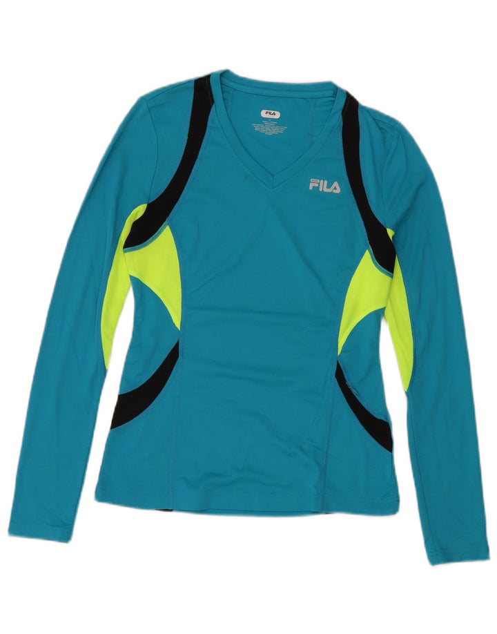 Fila Donna Top Manica Lunga UK 10 Small Blu Colourblock Poliestere
