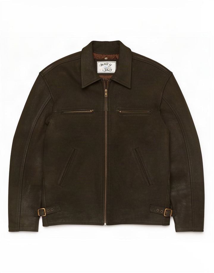 Giacca in pelle vintage da uomo UK 38 media kaki