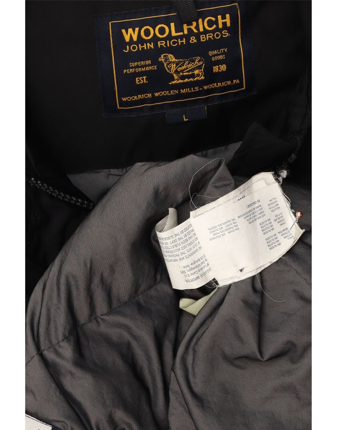 Cappotto imbottito con cappuccio da donna WOOLRICH UK 16 grande poliestere nero