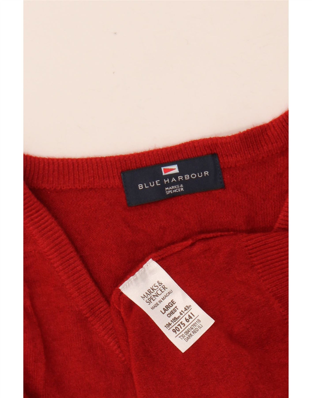 MARKS & SPENCER Maglione da uomo con scollo a V blu Harbour Grande acrilico rosso
