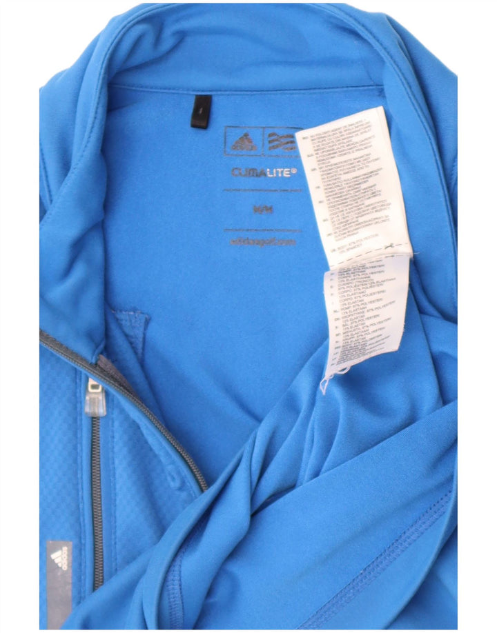 Adidas Uomo Climalite Zip Neck Pullover Tuta Top Blu Medio Poliestere