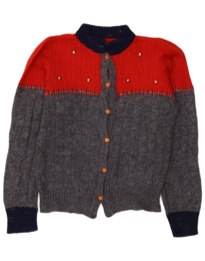 Maglione cardigan con fiocco di neve vintage da donna UK 14 Blocco colore grigio medio