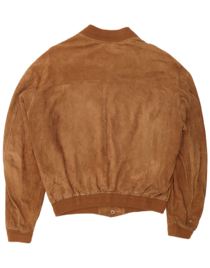 Giubbotto bomber in pelle scamosciata vintage da uomo UK 40 grande marrone