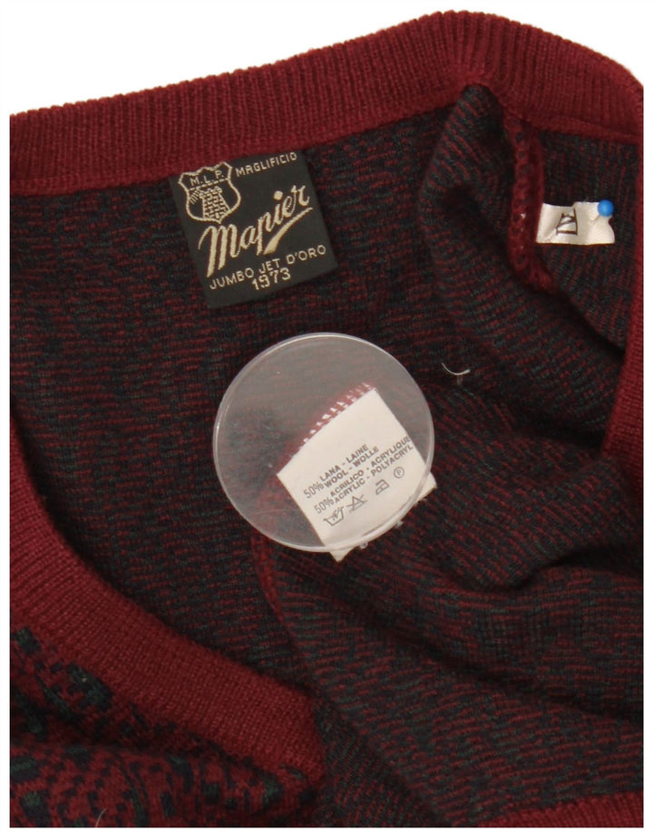 Maglione da uomo con scollo a V Mapier, lana Fair Isle bordeaux medio