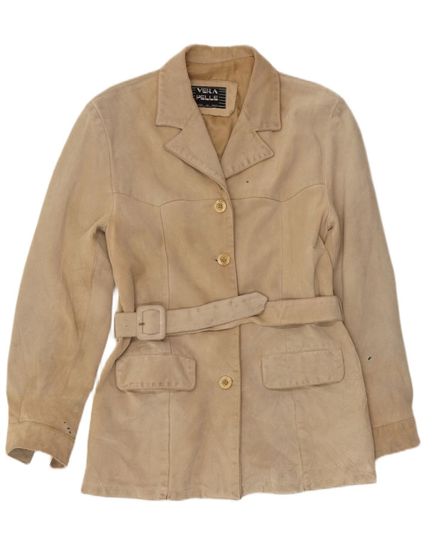 Giacca in pelle scamosciata da donna VINTAGE UK 12 Pelle beige media