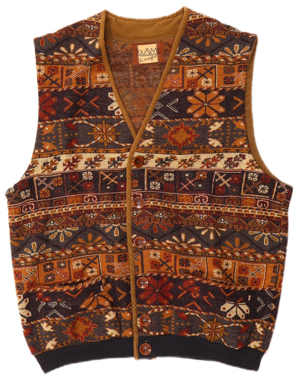 Gilet da uomo vintage UK 38 lana Fair Isle marrone medio