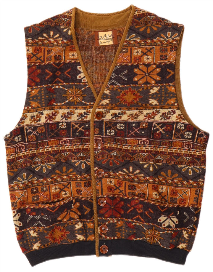 Gilet da uomo vintage UK 38 lana Fair Isle marrone medio