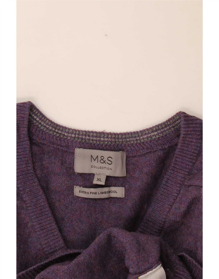 Maglione maglione con scollo a V da uomo Marks & Spencer XL lana viola