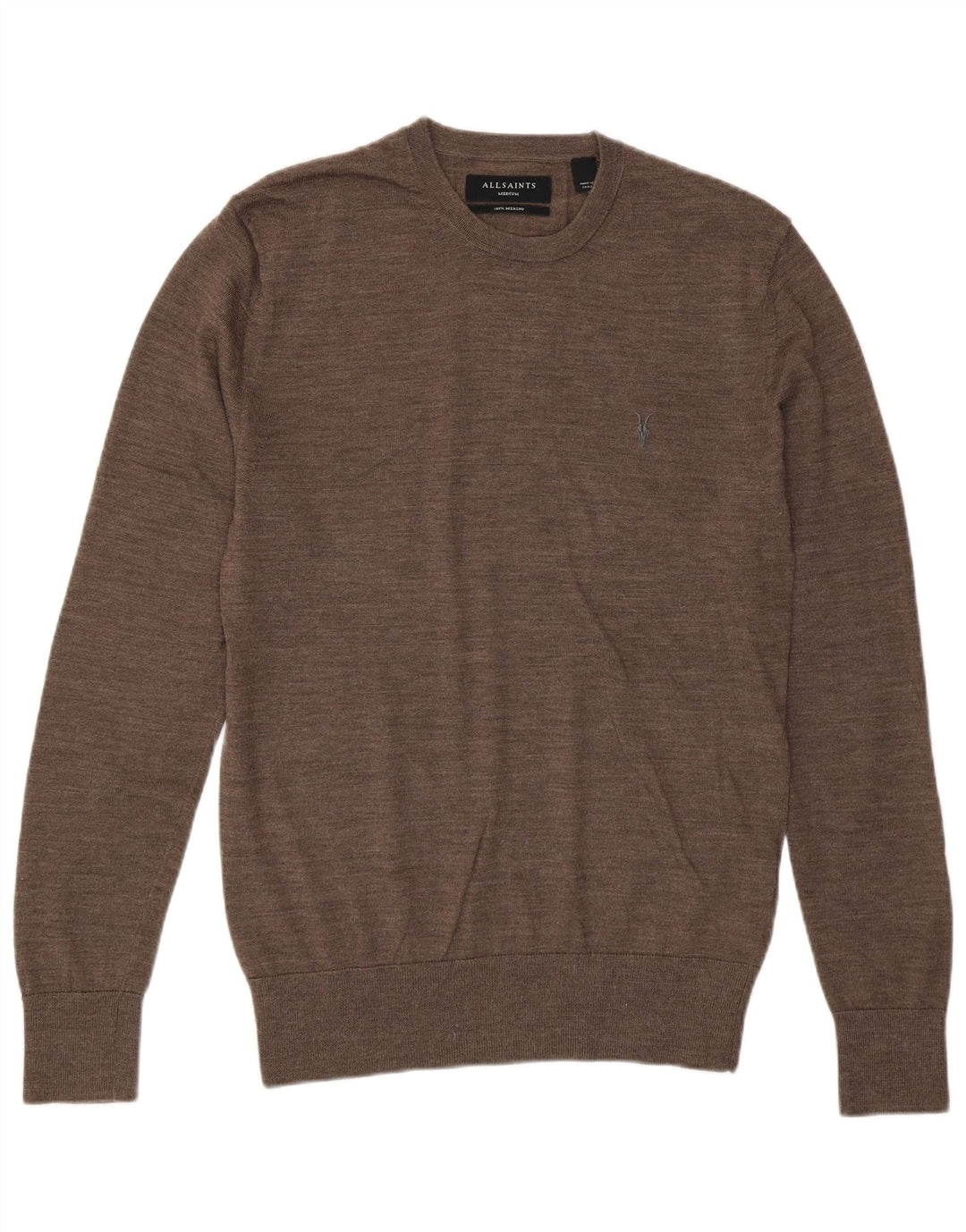 Maglione da uomo girocollo All Saints in lana merino marrone medio