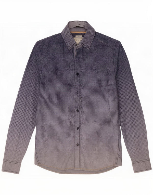 Guess Camicia slim fit da uomo UK 32 XS Blu navy in cotone geometrico