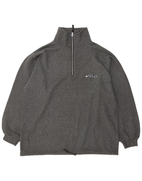 Felpa Asics da uomo con zip e collo, in cotone grigio medio