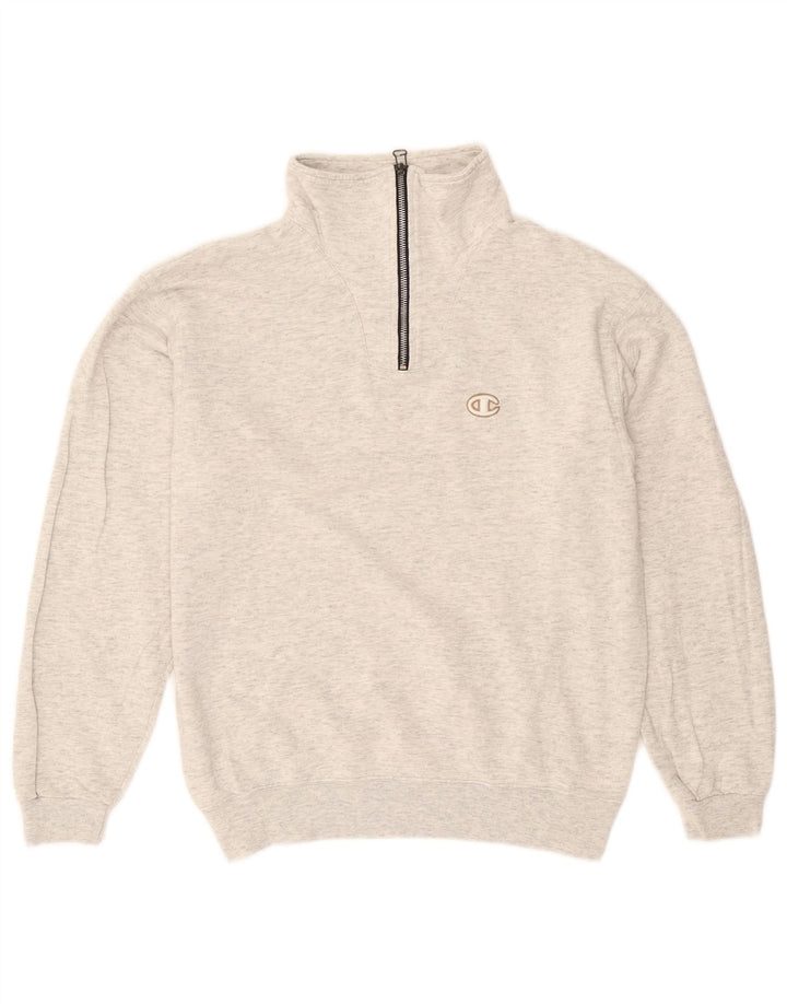 Felpa Champion da uomo con zip e collo, maglione, cotone chiazzato grigio medio