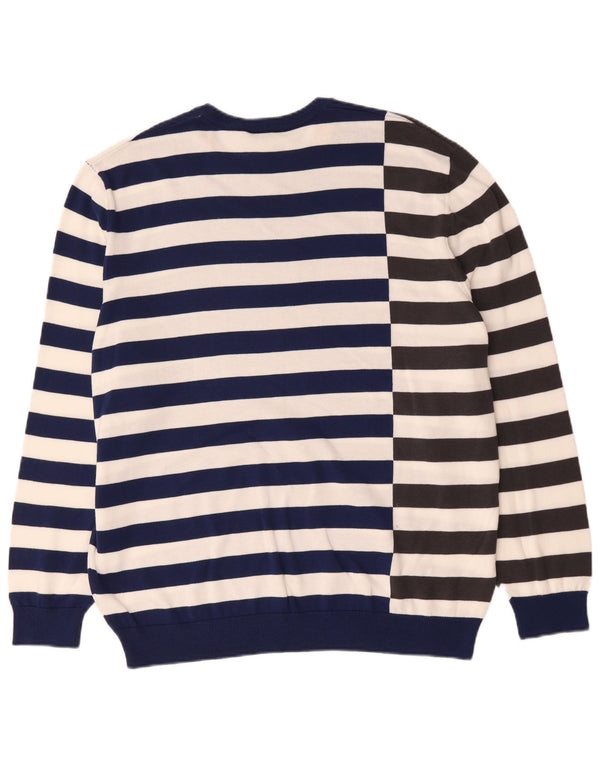 Lacoste Mens Crew Neck Jumper Sweater Size 8 3XL Navy Blue Striped Cotton