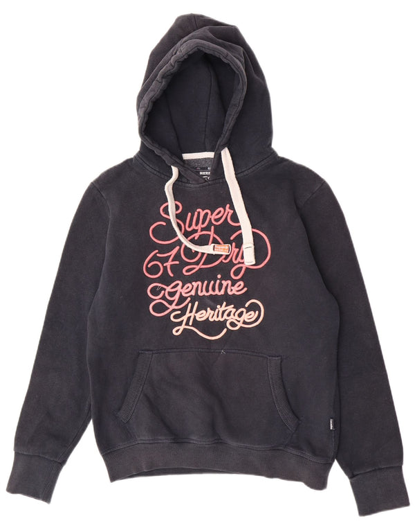 Felpa con cappuccio grafica da donna Superdry UK 14 grande cotone blu navy