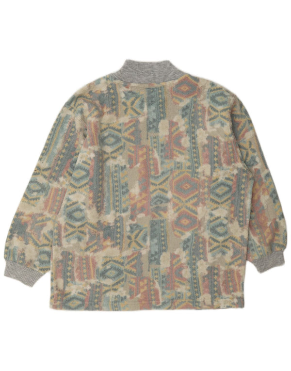 Maglione in pile grafico da donna vintage UK 14 Grande motivo geometrico multicolore