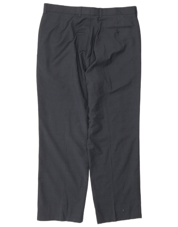 Pantaloni casual dritti da uomo Marks & Spencer W34 L29 lana blu navy