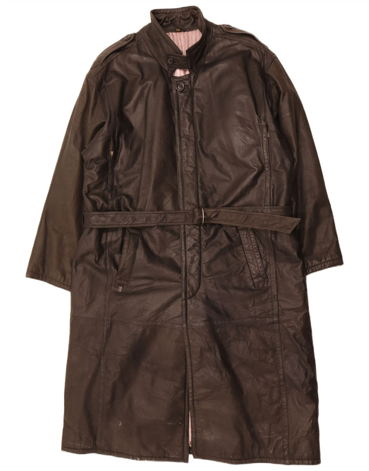 Cappotto in pelle militare vintage da uomo IT 56 3XL Nero