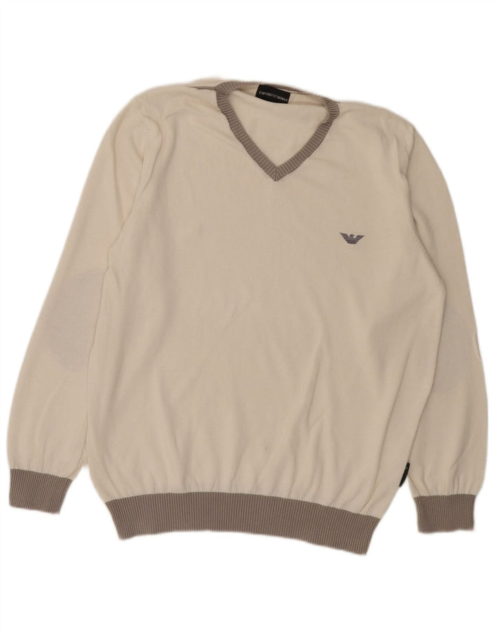 Maglione da uomo con scollo a V Emporio Armani grande bianco