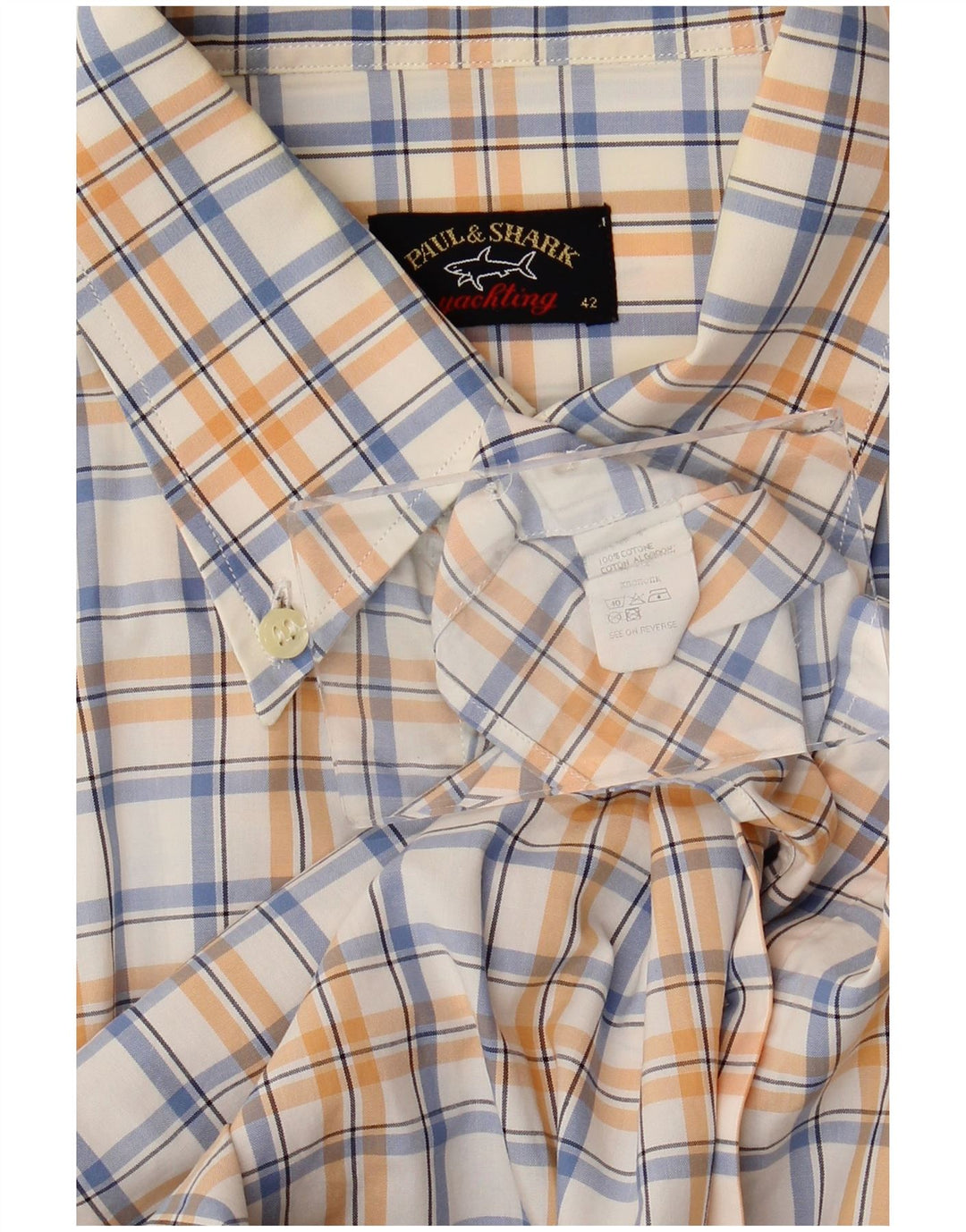Camicia da yachting da uomo Paul & Shark taglia 42 grande cotone a quadri arancione