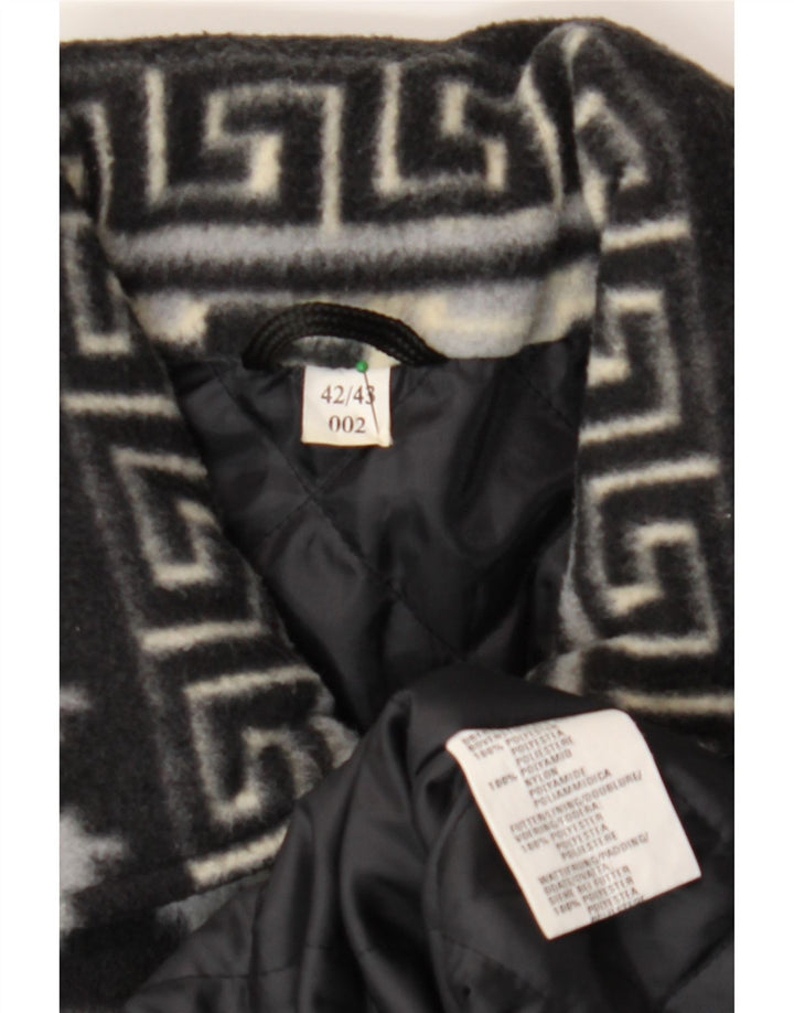 VINTAGE Mens Fleece Jacket UK 42 XL Black Fair Isle Polyester