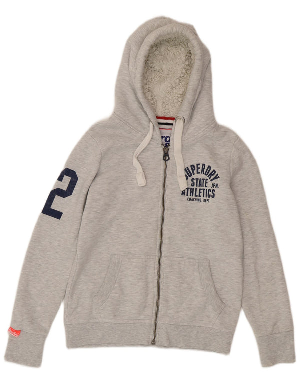Maglione con cappuccio e zip grafica da donna Superdry UK 14 grande cotone grigio