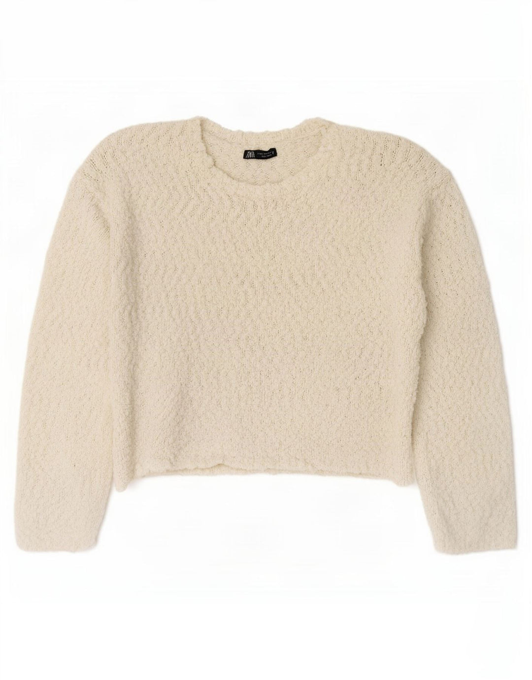 Maglione maglione girocollo oversize da donna Zara UK 10 piccolo poliestere bianco