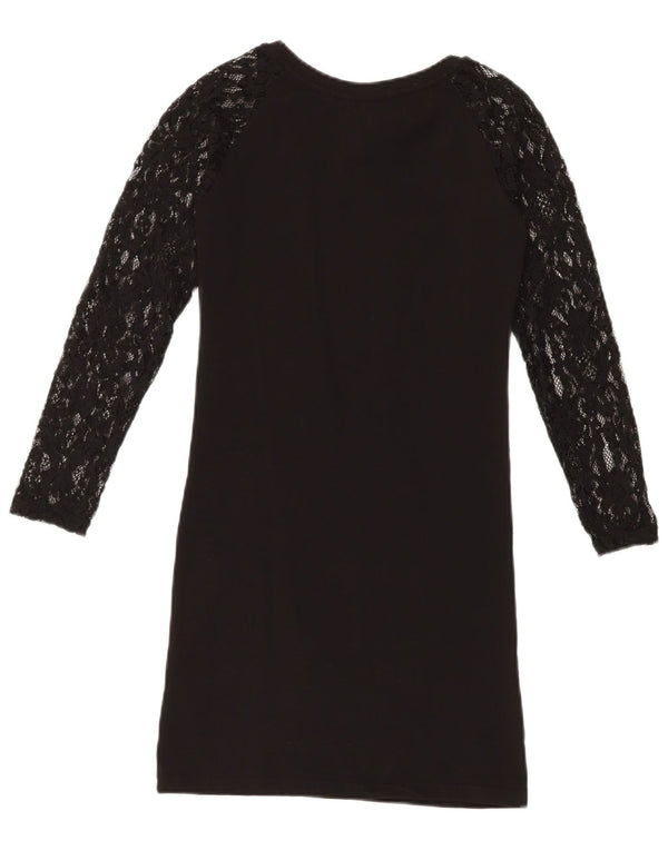 Abito t-shirt in pizzo a maniche lunghe da donna Boy London UK 6 XS Nero floreale