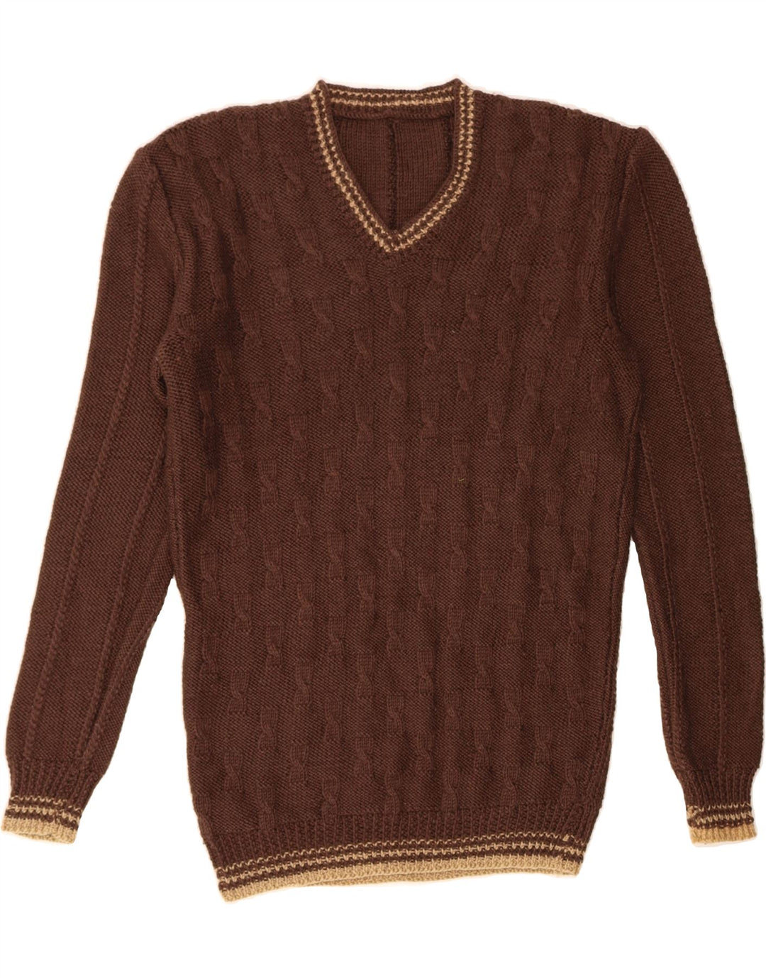 Maglione maglione con scollo a V da uomo VINTAGE marrone medio