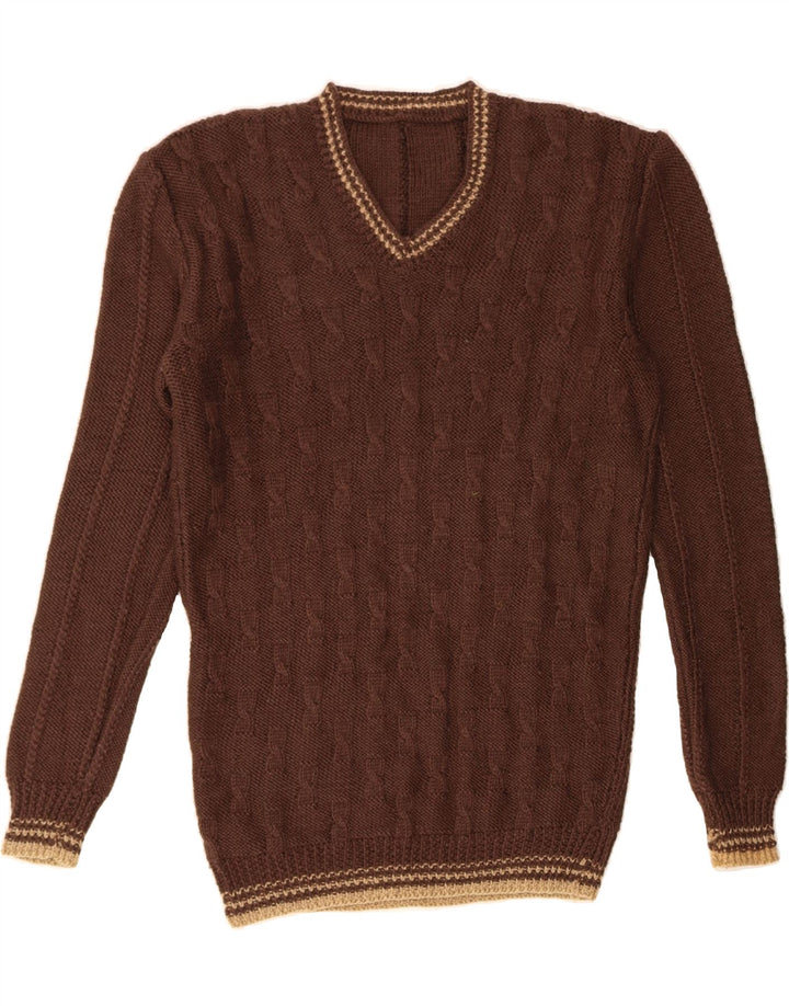 Maglione maglione con scollo a V da uomo VINTAGE marrone medio