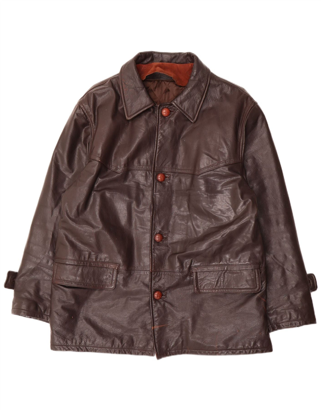 Giacca in pelle vintage da uomo IT 48 in pelle marrone medio